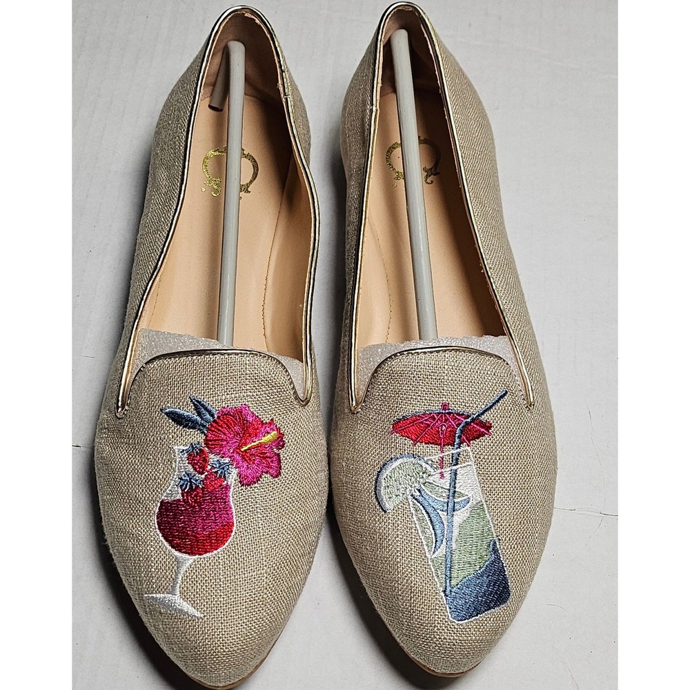 C. Wonder Carolina Khaki Cocktail Embroidered Loafers Flats A291213 Womens 6.5 W